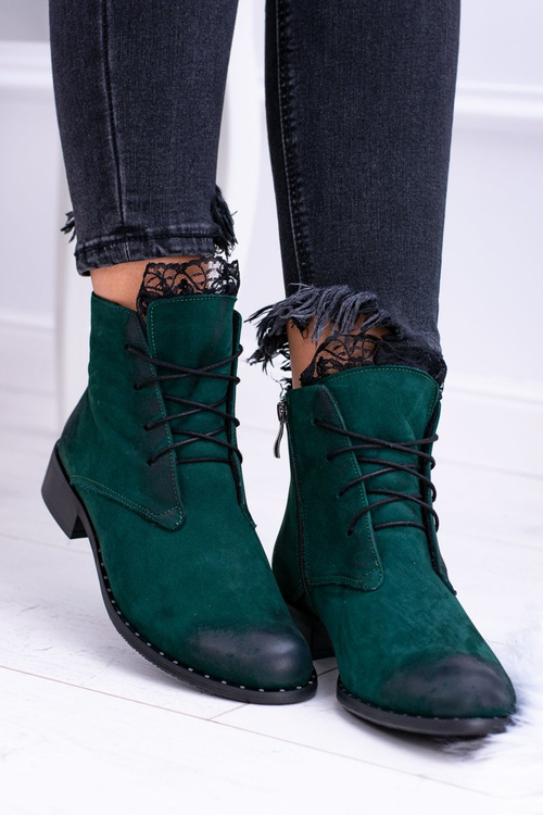 Kožené zelené dámske topánky s čipkou Millano