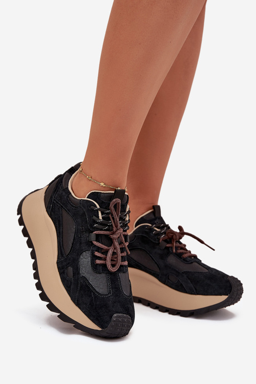 Kožené Sneakers Na Platforme Dámske Big Star SS274628 HI-POLY SYSTEM Čierne