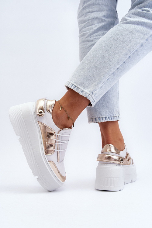 Zazoo 1833 Dámske kožené tenisky na masívnej podrážke bielo-zlaté