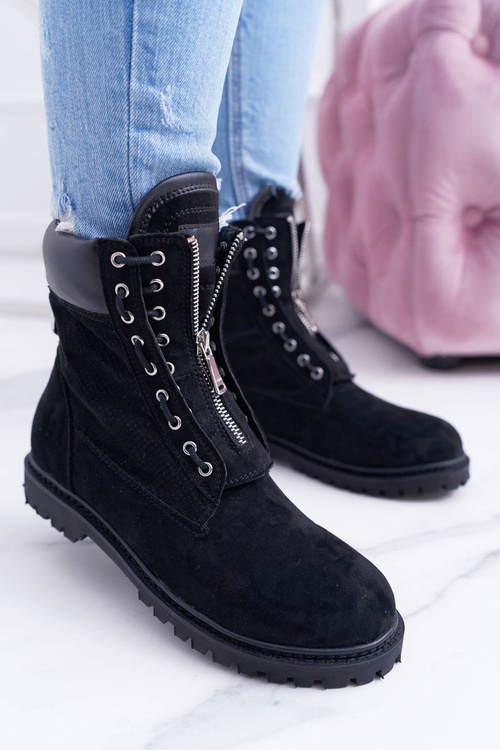 Lu Boo Black Suede Women's Trapses Trapeers Nancy Zippers