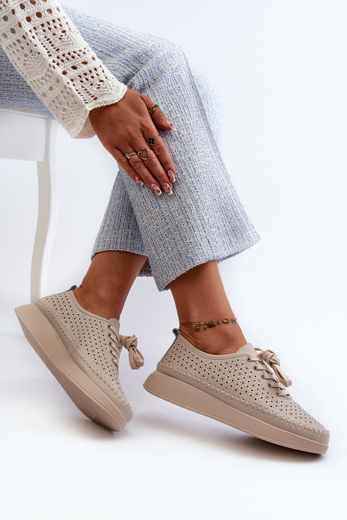 Kožené tenisky na platformě S.Barski LR278 béžové