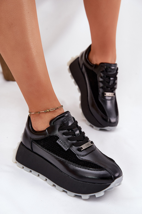 Dámské Kožené Tenisky Na Platformě Big Star RR274873 HI-POLY SYSTEM Černé