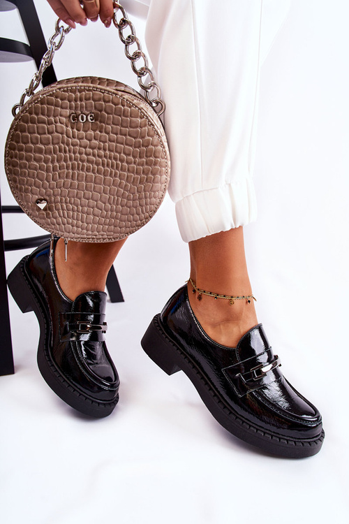 Lakované Boty Se Stříbrným Ornamentem Černý Hestill