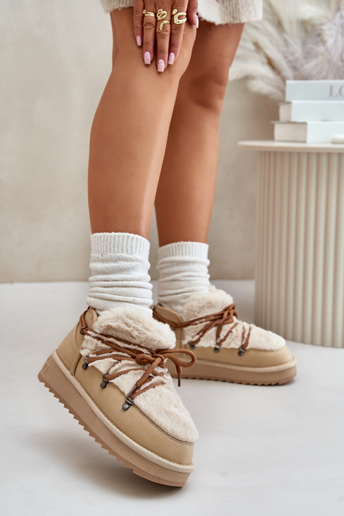 Nízke Snehové Čižmy Na Platforme S Kožušinou D.Franklin Béžové DFSH370011