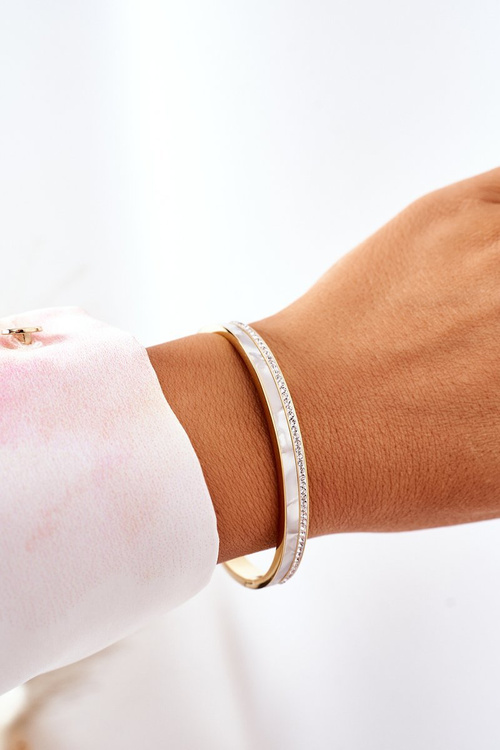 Oceľový náramok so zirkónmi a perla zlata