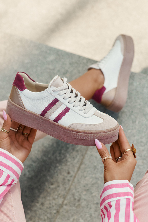 Kožené Dámske Sneakers Na Platforme Zazoo N1234 Béžovo-Červené