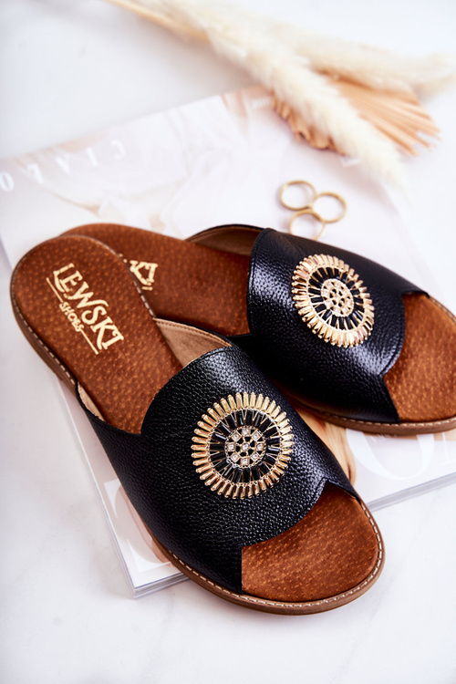 Kožené módní pantofle Lewski Boty 3132/O Černá