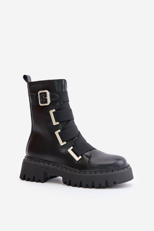 Kožené dámské boty s podšívkou Big Star OO274A256 Černé