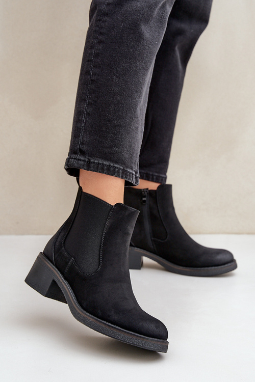 Dámské kotníkové boty zateplené nízký podpatek zip černé Savalindra