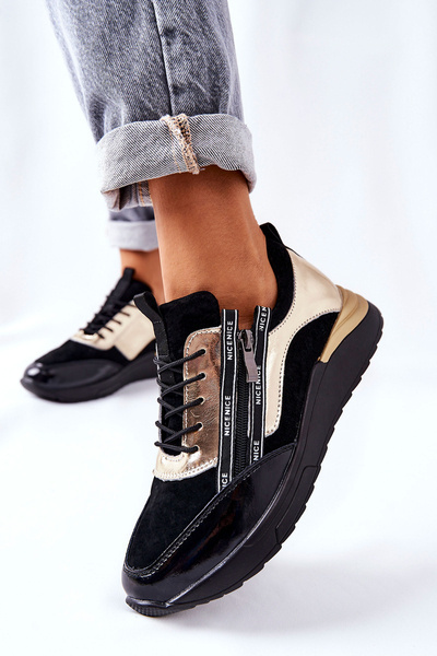 Kožená Sportovní Obuv Tenisky černo-zlaté Minor