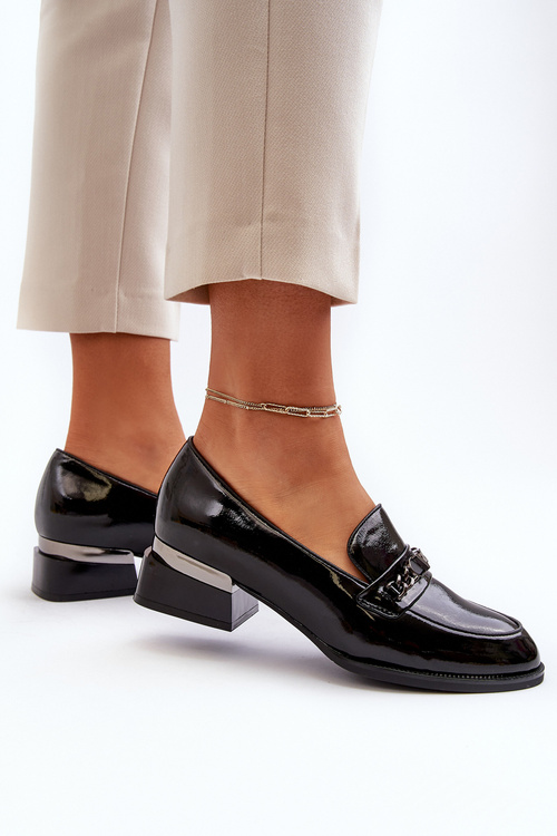 Dámské lesklé lodičky na nízkém podpatku Černé Albreide