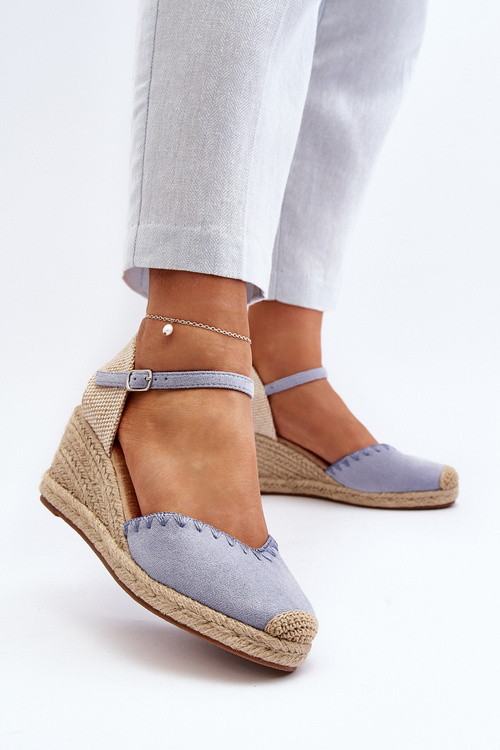 Zamšové sandále espadrilky na platforme s pletením v modrej farbe Raylin