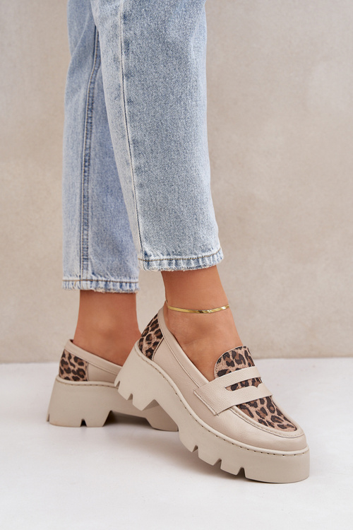 Dámske Kožené Mokasíny Na Platforme A Ploché Podpatky Leopardové Svetlo Béžové Zazoo 20191