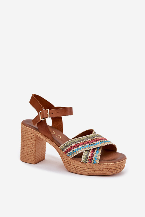 Kožené Sandále Na Opätku S Pletením Na Popruhoch Hnedé Zazoo 40460