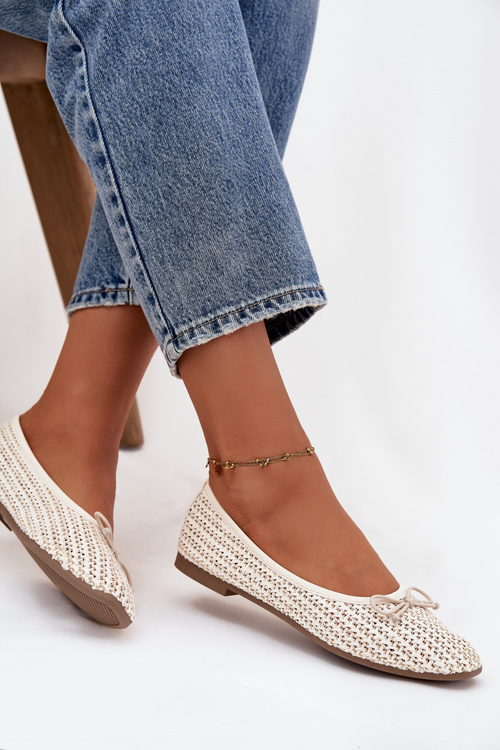 Baleríny S Pletením A Mašlí Ecru Belirra
