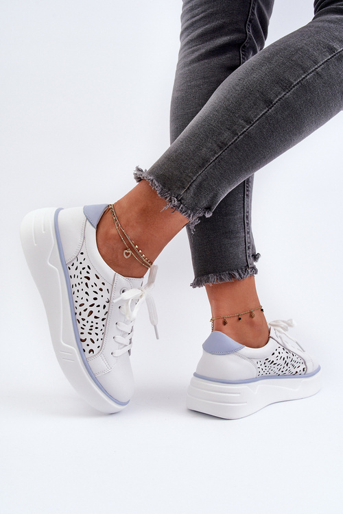 Dámske perforované tenisky na platforme z bielej kože Peilaeno