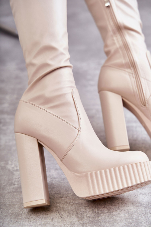 Kožené vysoké topánky na platforme béžovej katriny