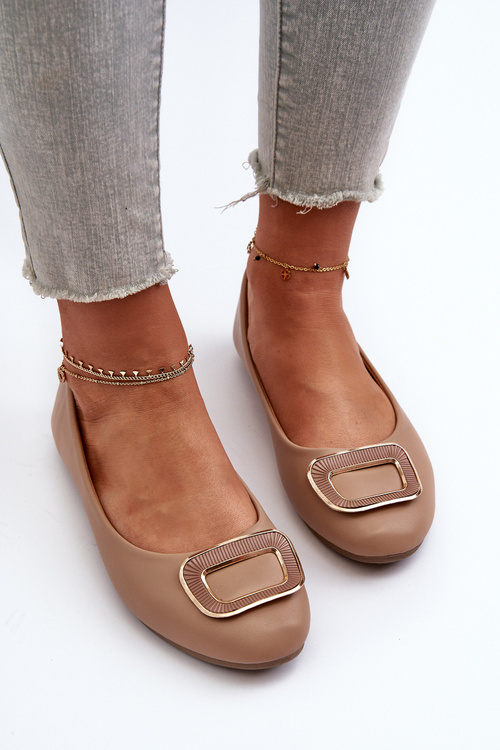 Baleríny s ozdobou z ekokůže tmavě béžové Enicoria