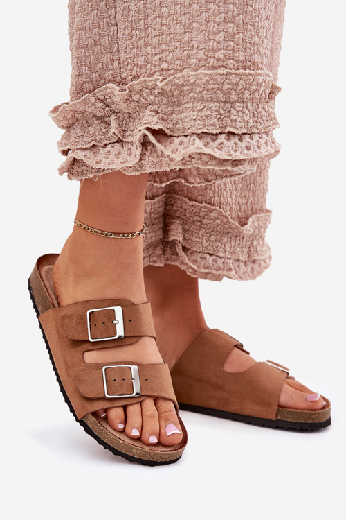 Dámské pantofle na korkové platformě s přezkami Camel Evisolla