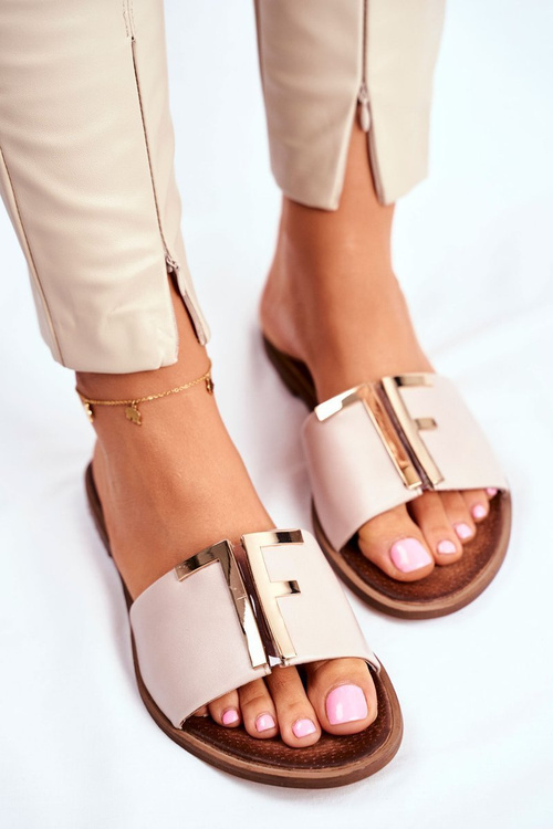 Dámske klasické kožené béžové žabky Adele