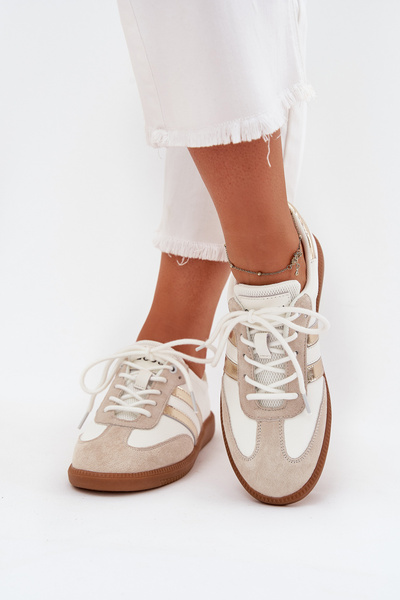 Nízké kožené sneakersy dámské bílo-zlaté Ismina