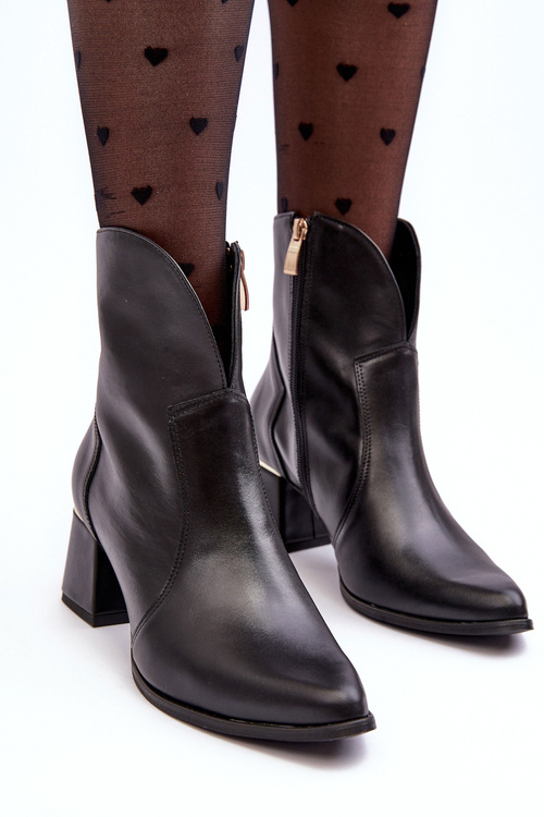 Kožené topánky Dámske vysoké podpätky Čierne Lewski 3166/B/2