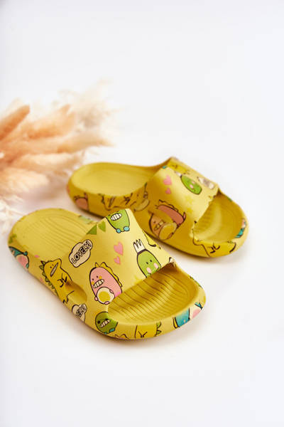 Ľahké detské papuče dinosaury žlté astro