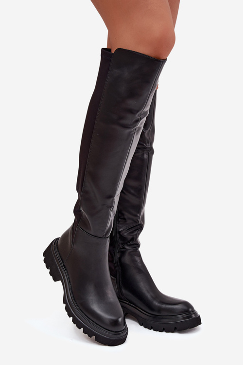 Nákladní dámské kozačky z eko kůže černé Sylvina