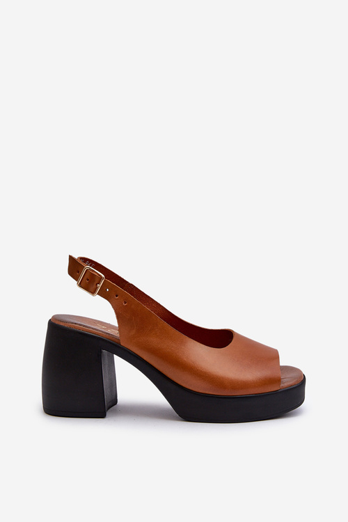 Zazoo 40376 Kožené Sandály Na Masivním Podpatku Hnědé