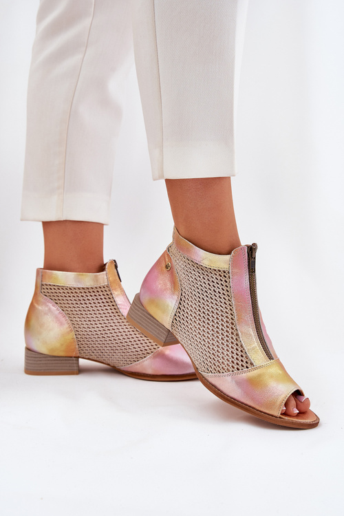 Dámske Kožené Čižmy Na Plochéj Podpätku S Odkrytými Prstami Maciejka Rúžovo-Oranžové 06413-15