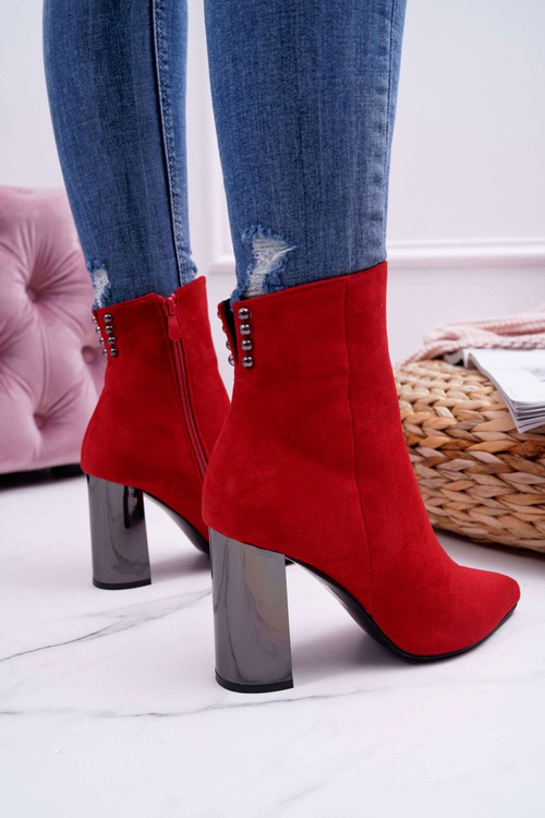 Dámské Kotníkové Boty Na Stříbrném Podpatku Červené Dimmy