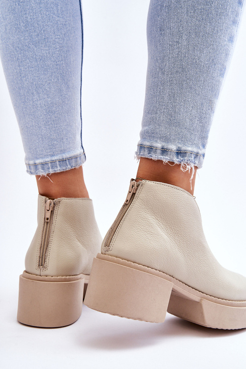Kožené topánky na masívnej päte Nicole 2795/054 Svetelná béža