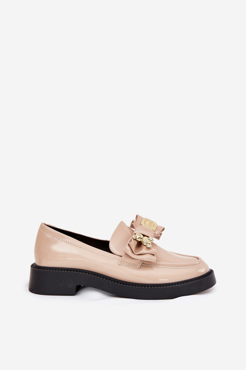 Lakované mokasíny s mašlí a ozdobnou broží béžové Leandriel