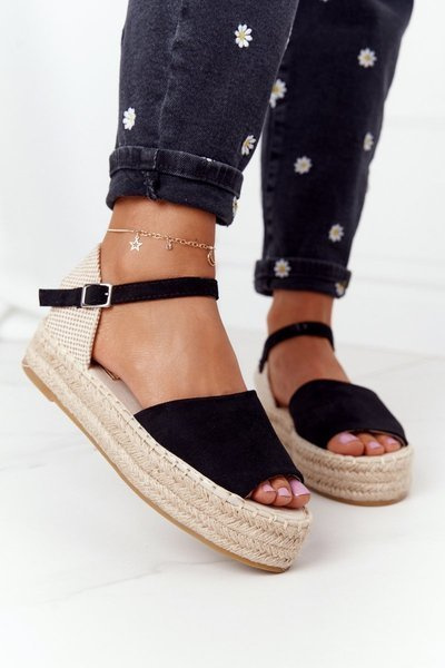 Sandály Na Platformě S Copánky Černé Megara