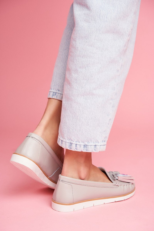 Dámské Mokasíny Kožené Šedé Bebbo