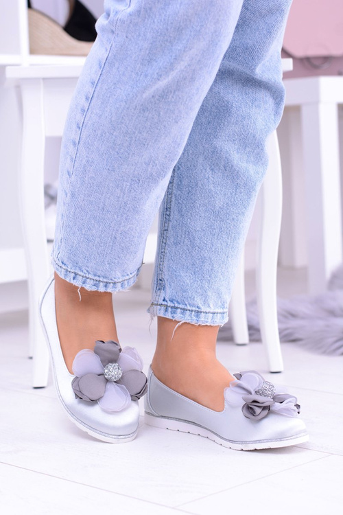Velvet Grey Ballerinas s veľkým kvetom Fumiko