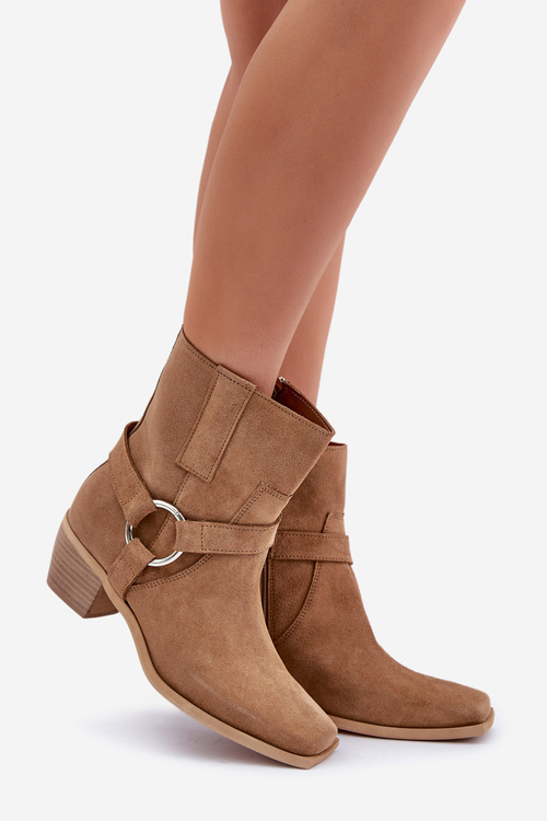 Boty Z Přírodní Semiše Na Podpatku Béžové Zazoo 3444/2