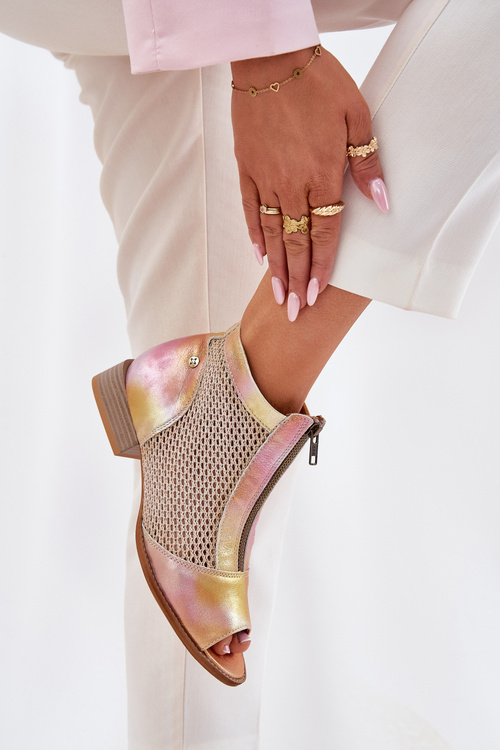 Dámské Kožené Kotníkové Boty Na Plochém Podpatku S Otevřenými Prsty Maciejka Růžovo-Oranžové 06413-15