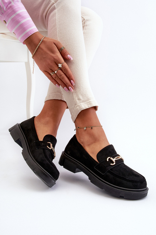 Dámské mokasíny s černým eko semišovým zlatým doplňkem Lighas