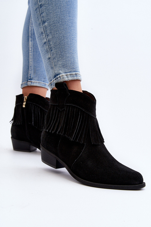 Zazoo 3430 Čierne semišové dámske topánky s franjami