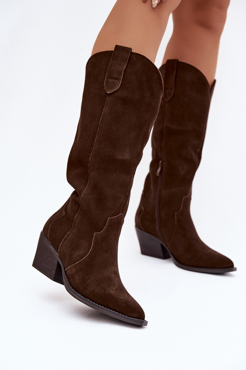 Kožené Semišové Dámske Kozačky Vyhrievané Čokoládové Urselle