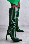 Kožené Holínky Na Jehlové Podpatky Zelené Rissa 