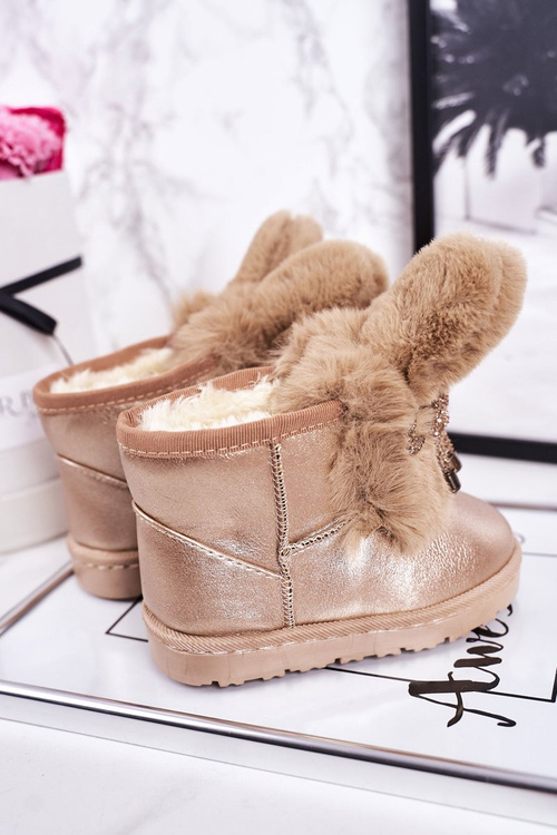 Dívčí Sněhové Teple Boty S Kožešinou S Ušima Růžové Zlato Bunny