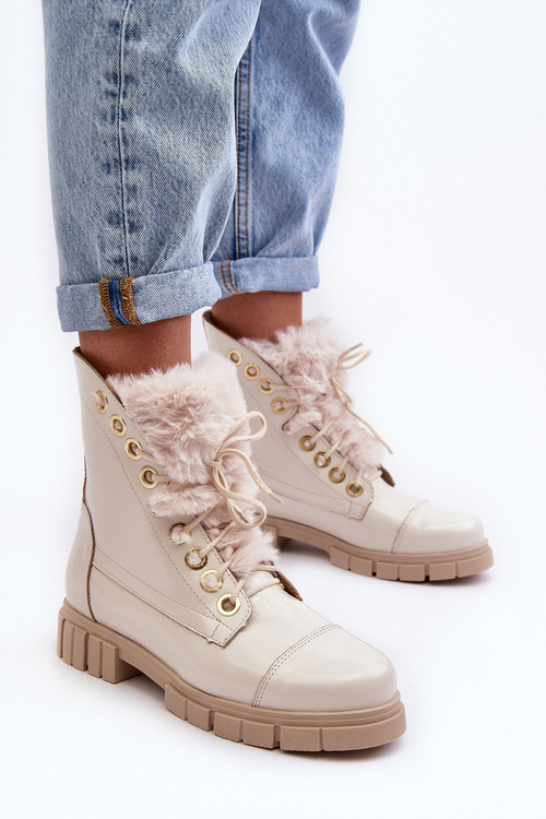 Kožené Dámské Botky S Kožešinou Jasnobežové Lewski 3296