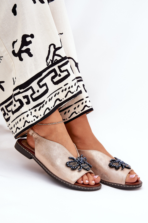 Lesklé Dámske Sandále S Ozdobou Ploché Ružové Zlato Russona