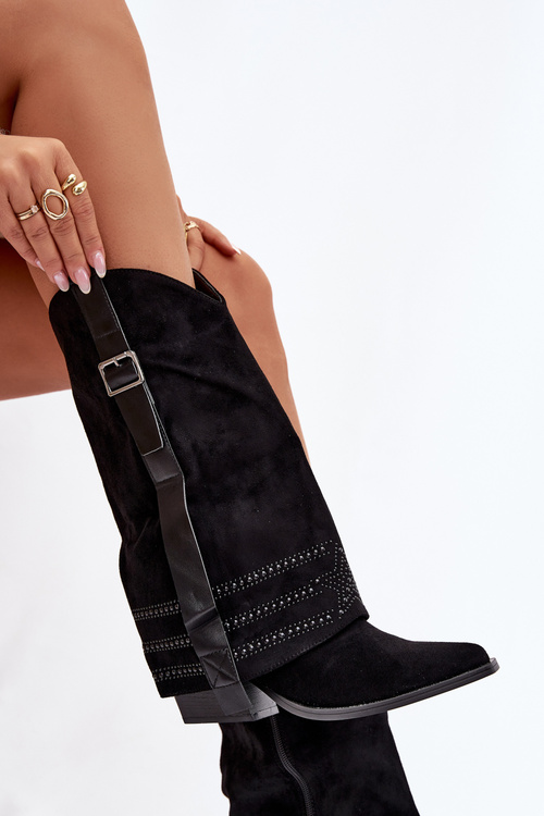 Dámske Kozačky Kovbojky S Ozdobou A Prackou Čierne Camilora