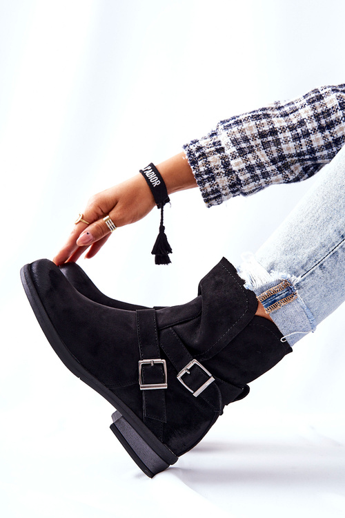 Semišové boty s přezkami černé Renisse