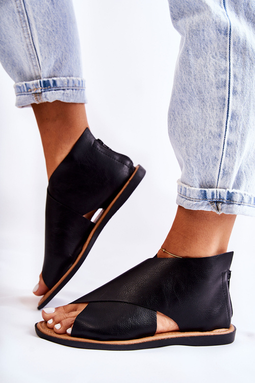 Dámské kožené sandály Široká noha Černá Catalise