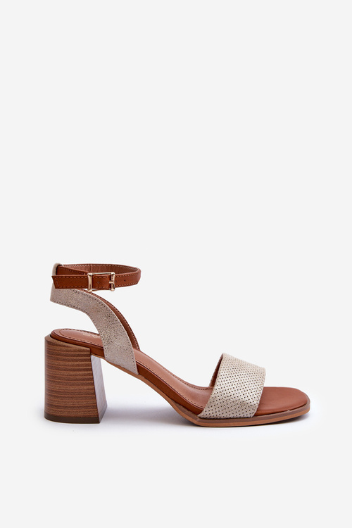 Dámske sandále na opätku z eko semišu zlaté Ronvia