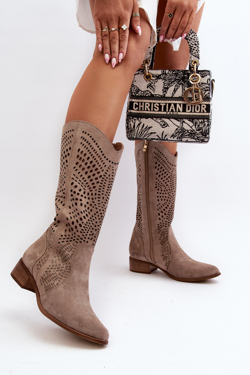 Zazoo 3305/P cappucino Openwork Calf Boots.
